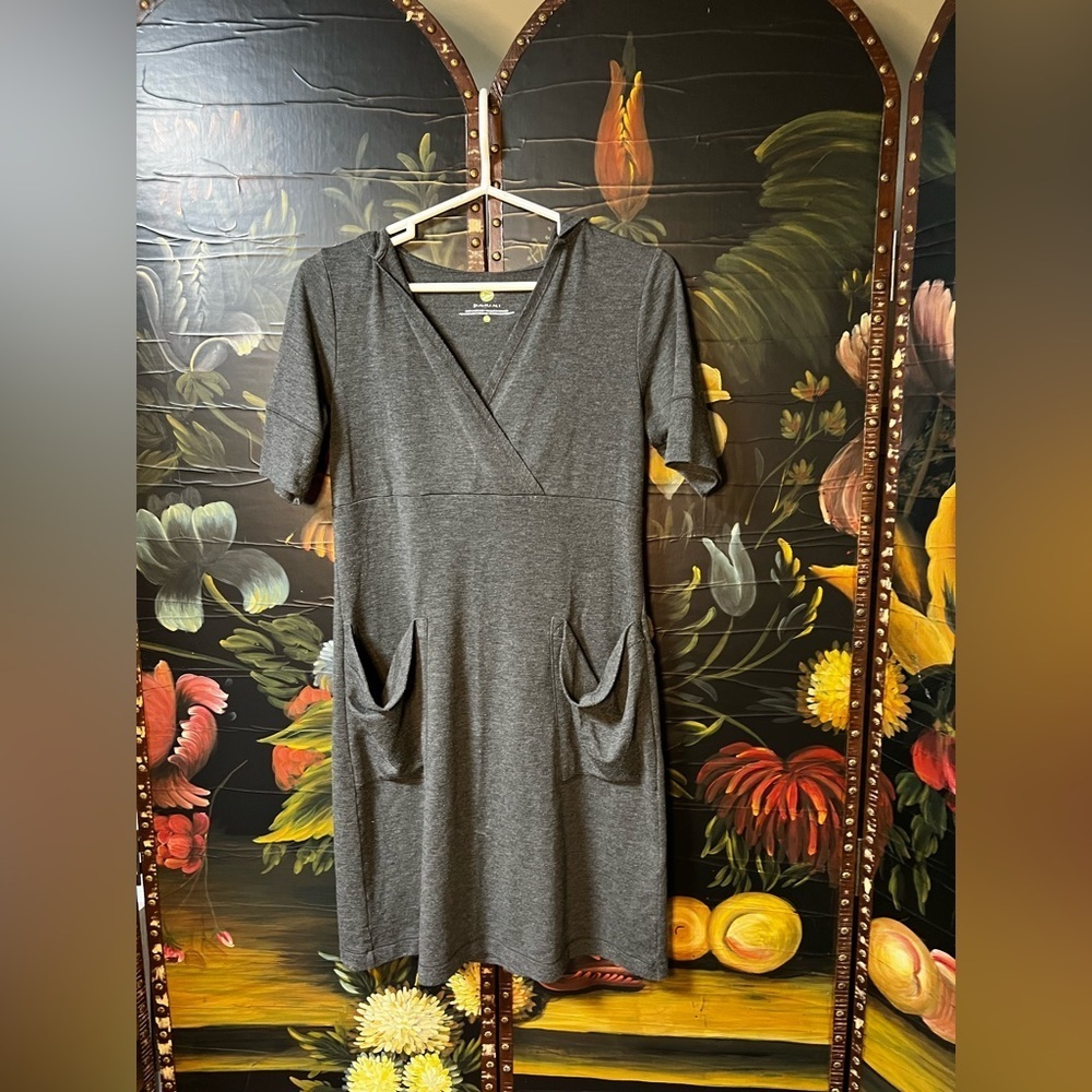 Dakini Modal Blend Short Sleeve Hoodie Dress Pockets Womens Gray (D3)